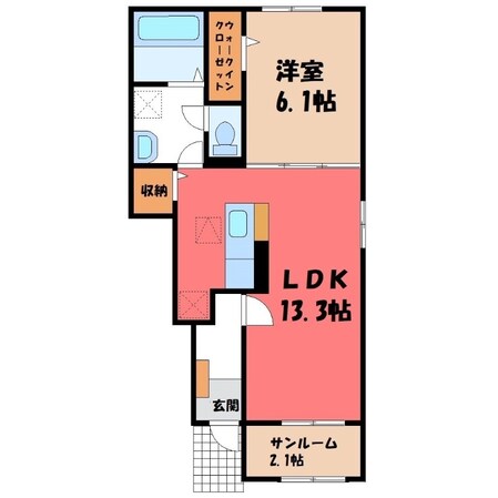 雀宮駅 徒歩17分 1階の物件間取画像